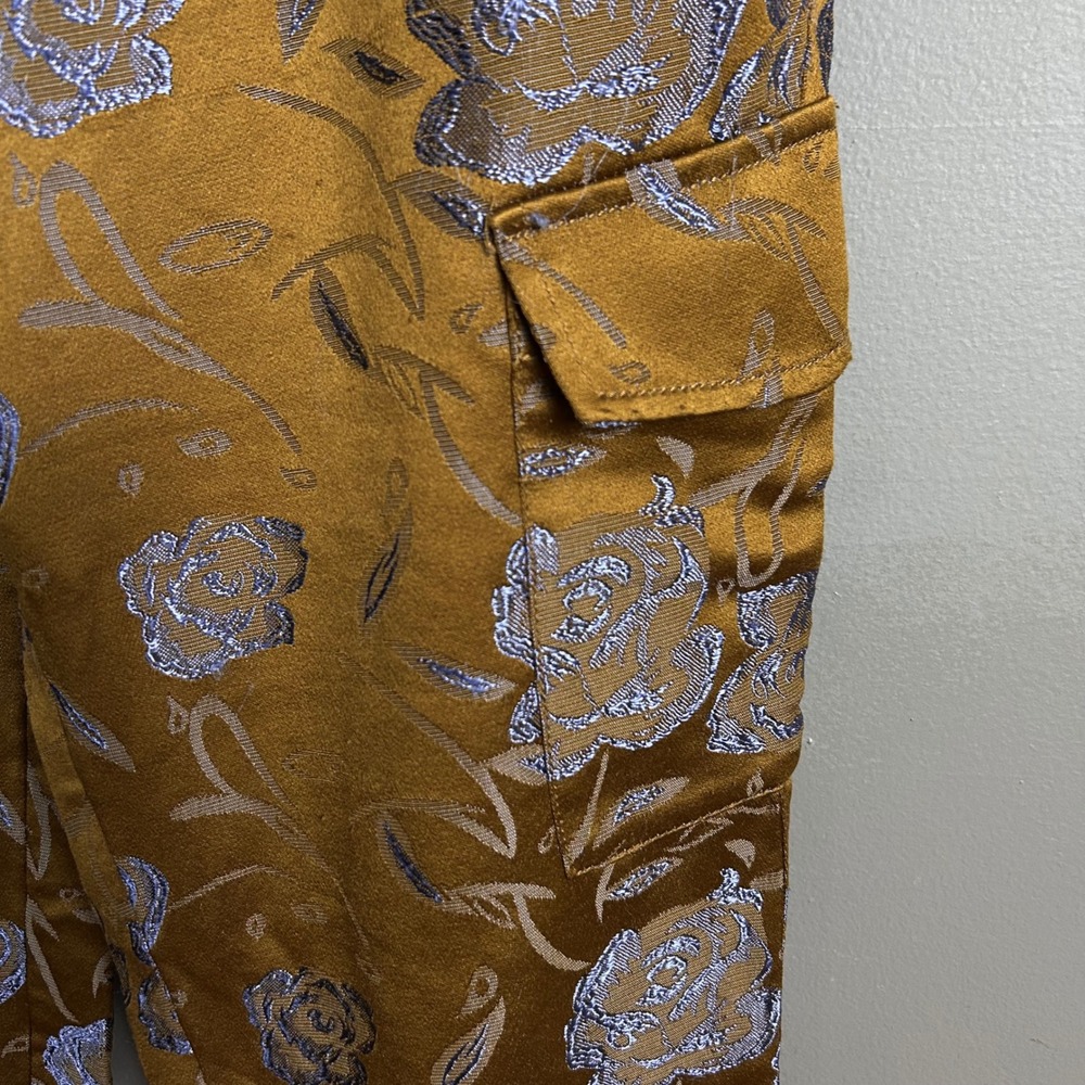 Anthropologie Devin Cargo Pants Small Brown Jacquard Metallic Floral Jogger - Picture 10 of 15